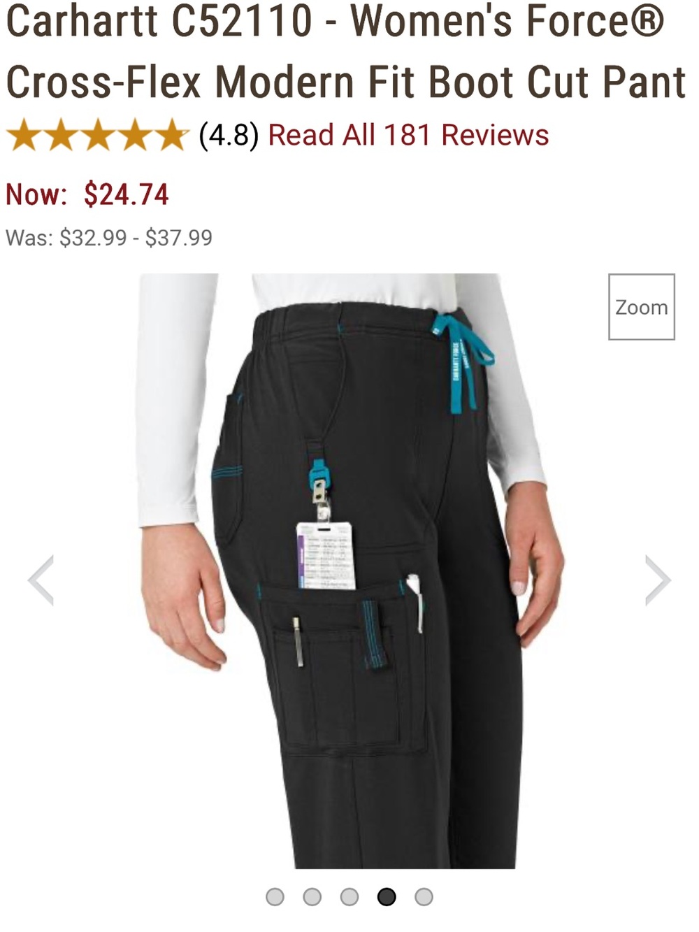 2 PAIR of Carhartt Women's STRETCH Utility Cargo Scrub Pants—Petite Large - Picture 3 of 6